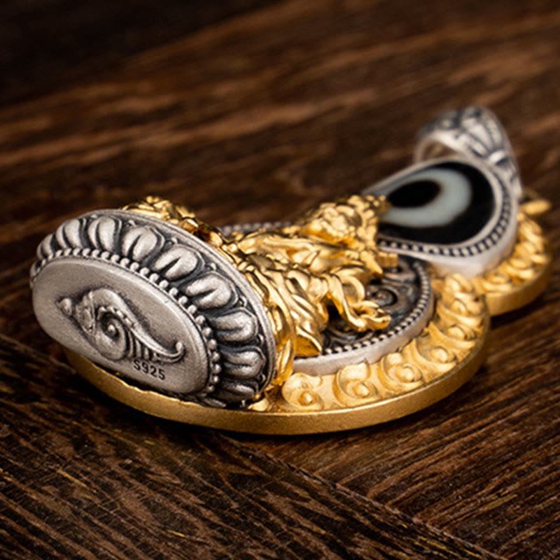 925 Sterling Silver Tibet Yellow Jambhala God of Wealth Dzi Bead Om Mani Padme Hum Happiness Necklace Pendant