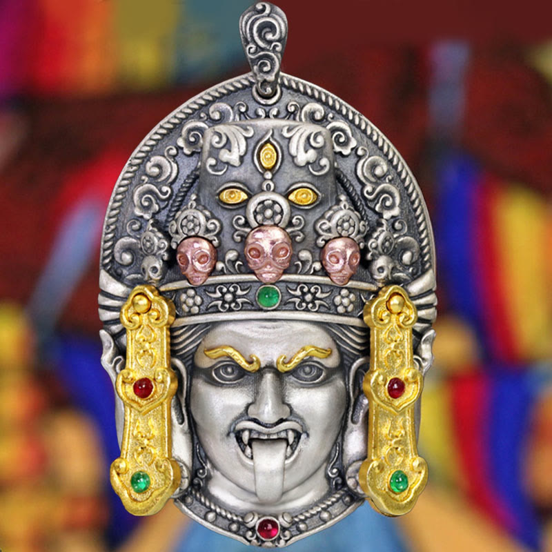 925 Sterling Silver Tibetan Zakiram Goddess of Wealth Keep Away Evil Spirits Necklace Pendant