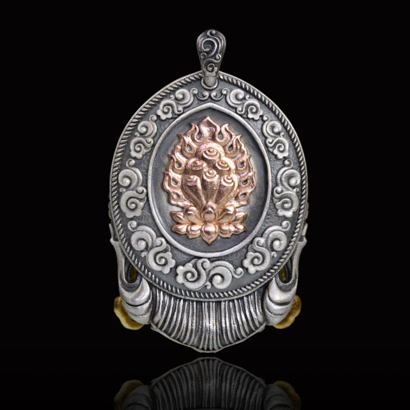 925 Sterling Silver Tibetan Zakiram Goddess of Wealth Keep Away Evil Spirits Necklace Pendant