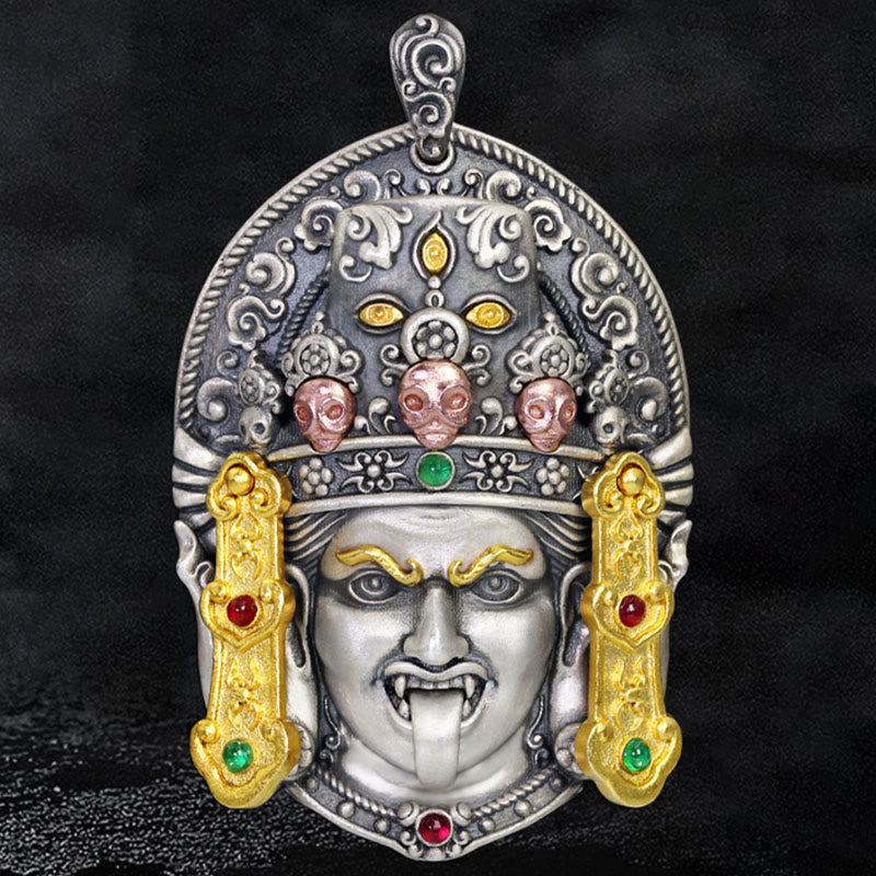 925 Sterling Silver Tibetan Zakiram Goddess of Wealth Keep Away Evil Spirits Necklace Pendant