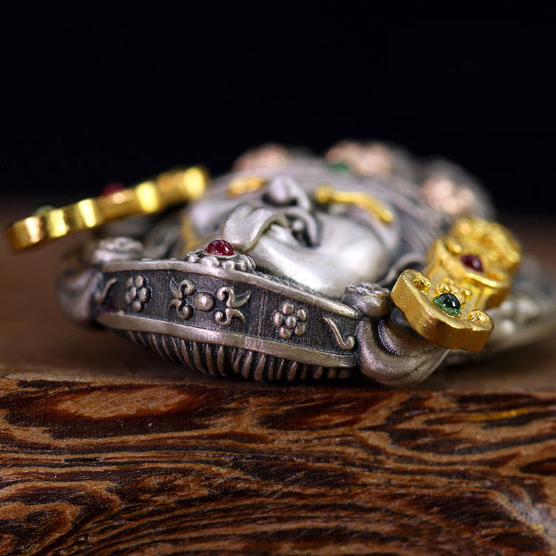 925 Sterling Silver Tibetan Zakiram Goddess of Wealth Keep Away Evil Spirits Necklace Pendant