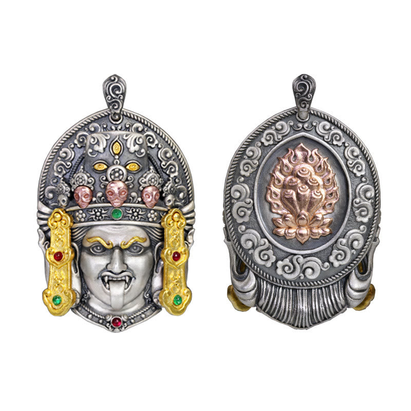 925 Sterling Silver Tibetan Zakiram Goddess of Wealth Keep Away Evil Spirits Necklace Pendant