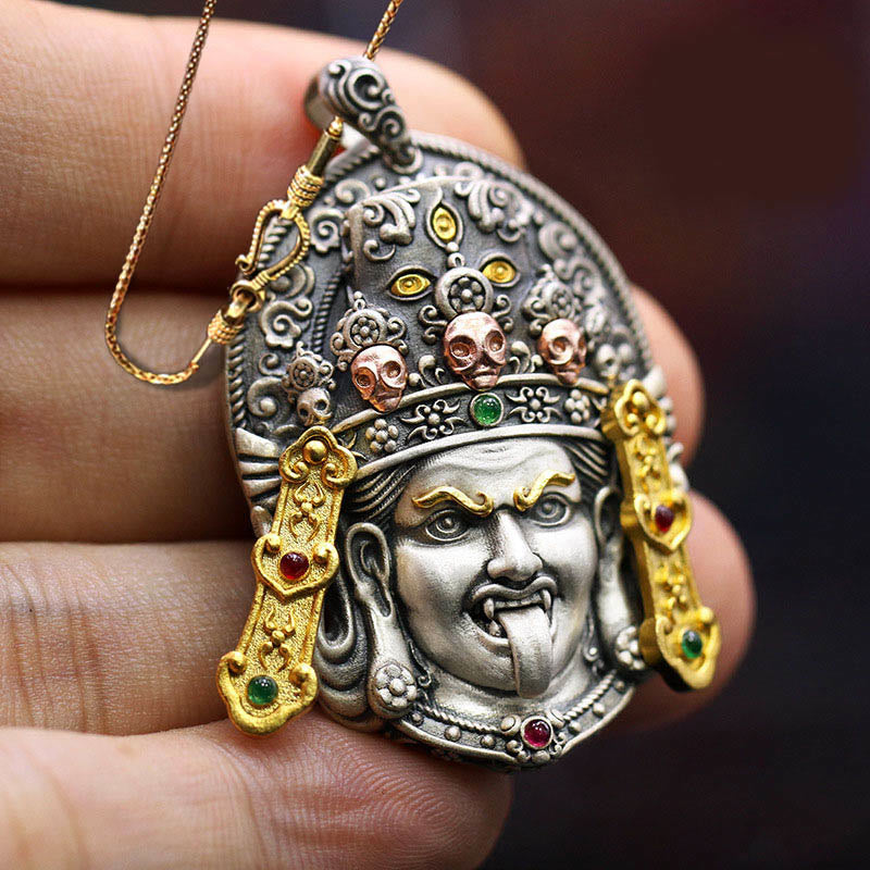 925 Sterling Silver Tibetan Zakiram Goddess of Wealth Keep Away Evil Spirits Necklace Pendant