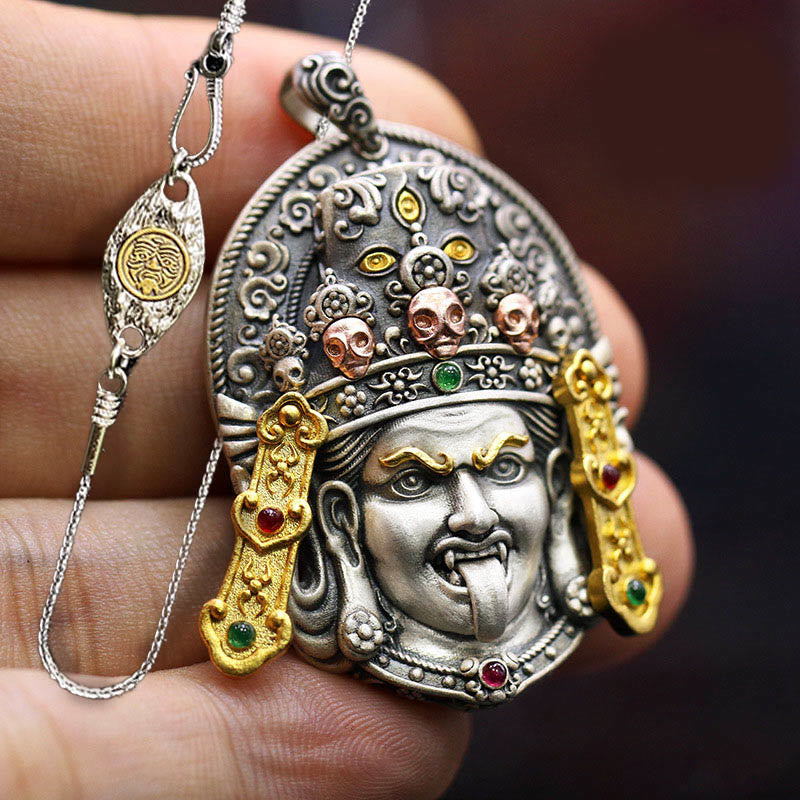 925 Sterling Silver Tibetan Zakiram Goddess of Wealth Keep Away Evil Spirits Necklace Pendant