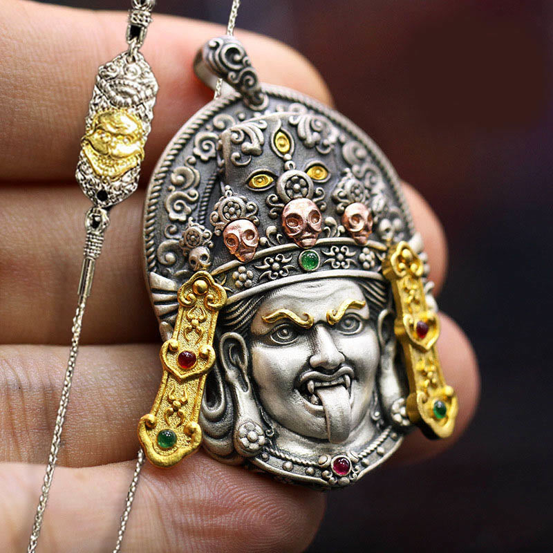 925 Sterling Silver Tibetan Zakiram Goddess of Wealth Keep Away Evil Spirits Necklace Pendant
