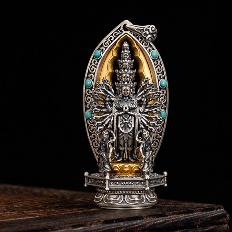 925 Sterling Silver Thousand-armed Guanyin Kwan Yin Avalokiteśvara Wealth Necklace Pendant