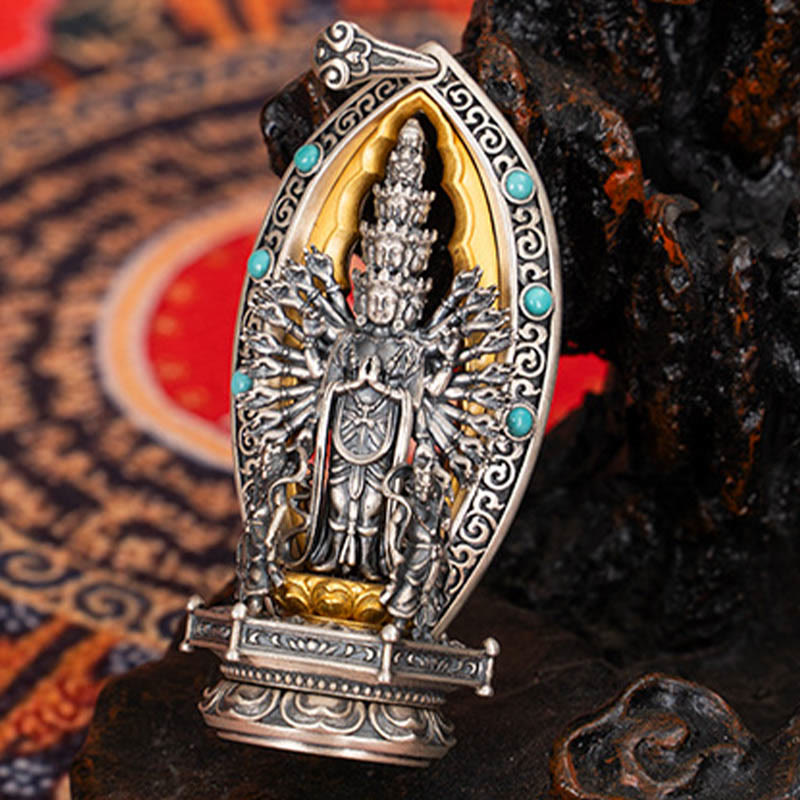 925 Sterling Silver Thousand-armed Guanyin Kwan Yin Avalokiteśvara Wealth Necklace Pendant