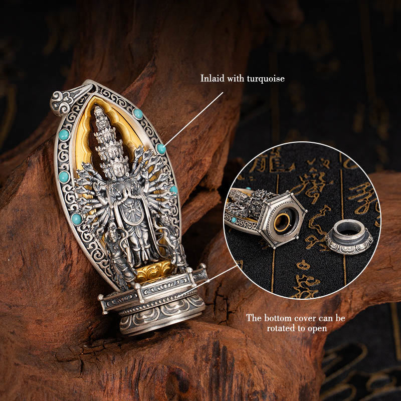 925 Sterling Silver Thousand-armed Guanyin Kwan Yin Avalokiteśvara Wealth Necklace Pendant