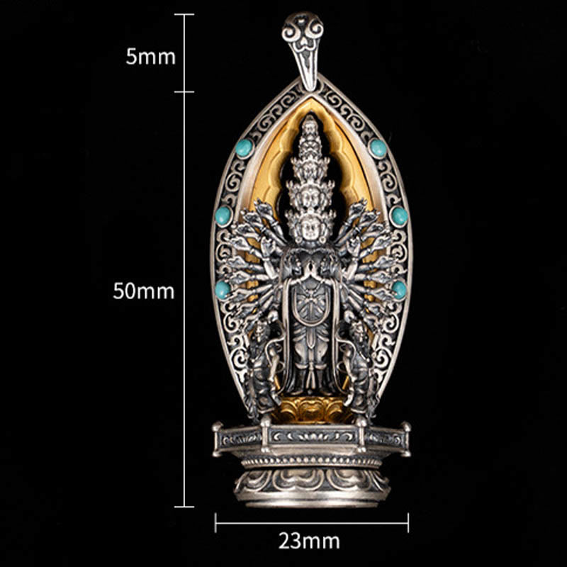 925 Sterling Silver Thousand-armed Guanyin Kwan Yin Avalokiteśvara Wealth Necklace Pendant