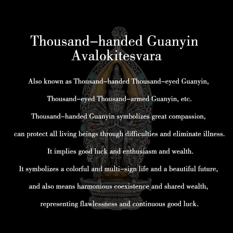 925 Sterling Silver Thousand-armed Guanyin Kwan Yin Avalokiteśvara Wealth Necklace Pendant