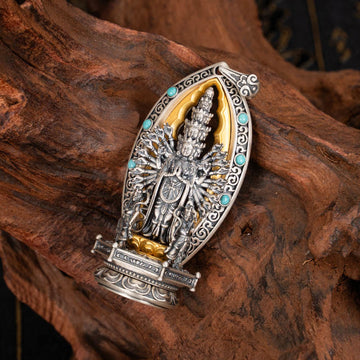 925 Sterling Silver Thousand-armed Guanyin Kwan Yin Avalokiteśvara Wealth Necklace Pendant