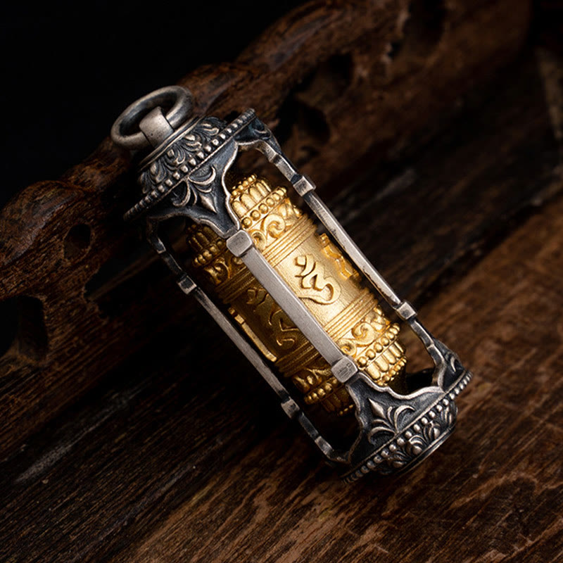 925 Sterling Silver Tibetan Prayer Wheel Om Mani Padme Hum Wisdom Necklace Pendant