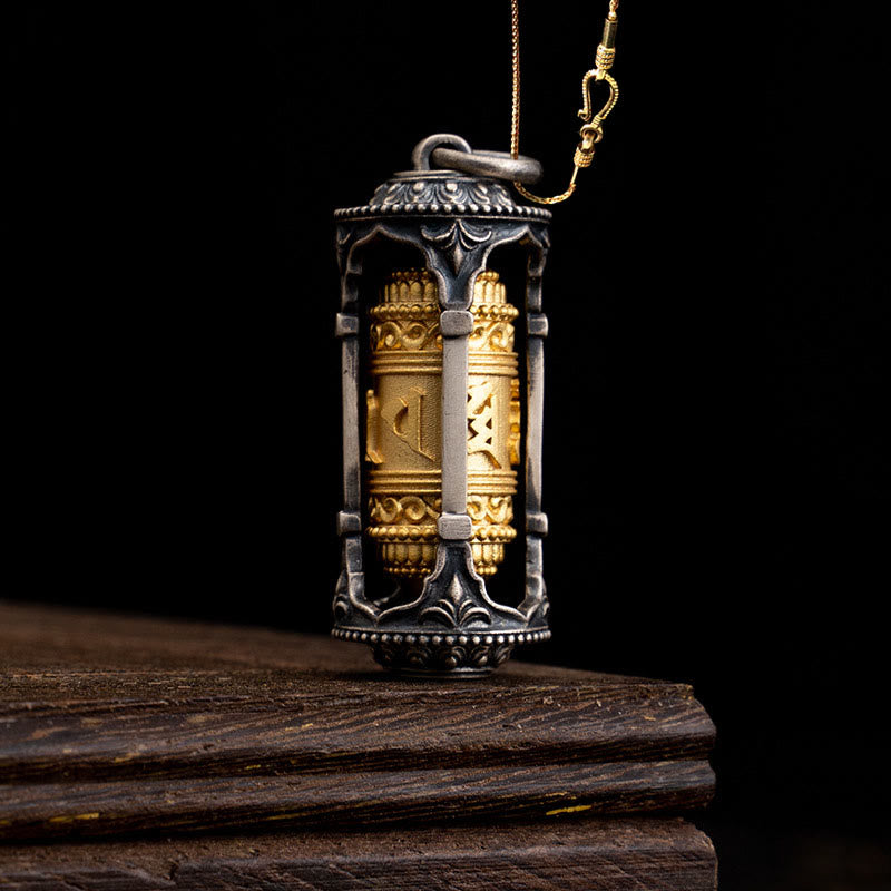 925 Sterling Silver Tibetan Prayer Wheel Om Mani Padme Hum Wisdom Necklace Pendant