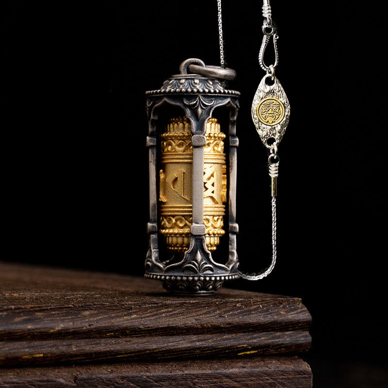 925 Sterling Silver Tibetan Prayer Wheel Om Mani Padme Hum Wisdom Necklace Pendant