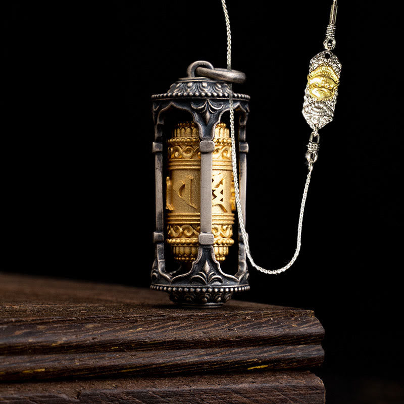 925 Sterling Silver Tibetan Prayer Wheel Om Mani Padme Hum Wisdom Necklace Pendant