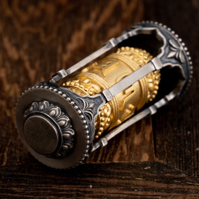 925 Sterling Silver Tibetan Prayer Wheel Om Mani Padme Hum Wisdom Necklace Pendant