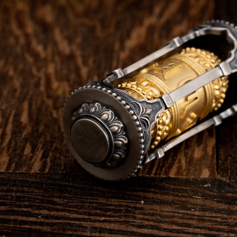 925 Sterling Silver Tibetan Prayer Wheel Om Mani Padme Hum Wisdom Necklace Pendant