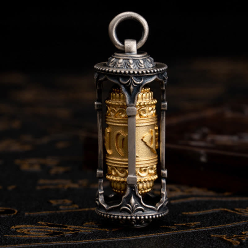 925 Sterling Silver Tibetan Prayer Wheel Om Mani Padme Hum Wisdom Necklace Pendant