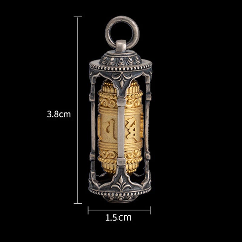 925 Sterling Silver Tibetan Prayer Wheel Om Mani Padme Hum Wisdom Necklace Pendant