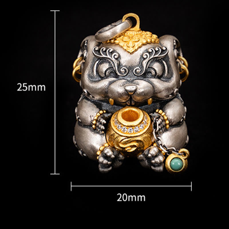925 Sterling Silver Tibetan Treasure-spitting Rat Protection Necklace Pendant