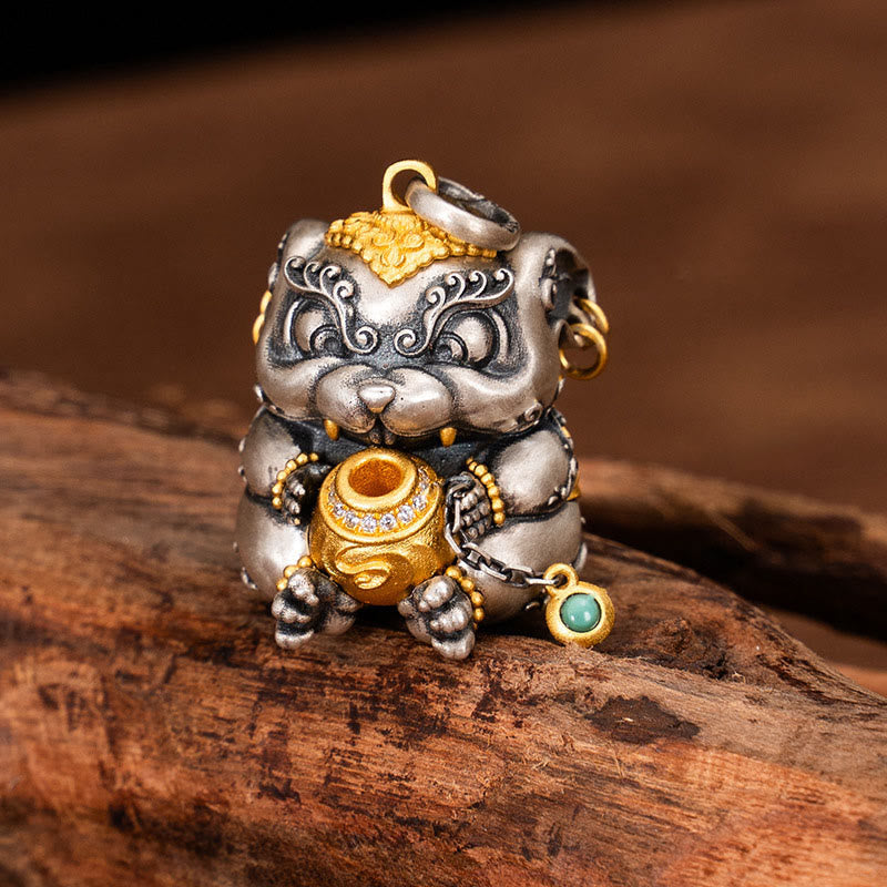 925 Sterling Silver Tibetan Treasure-spitting Rat Protection Necklace Pendant