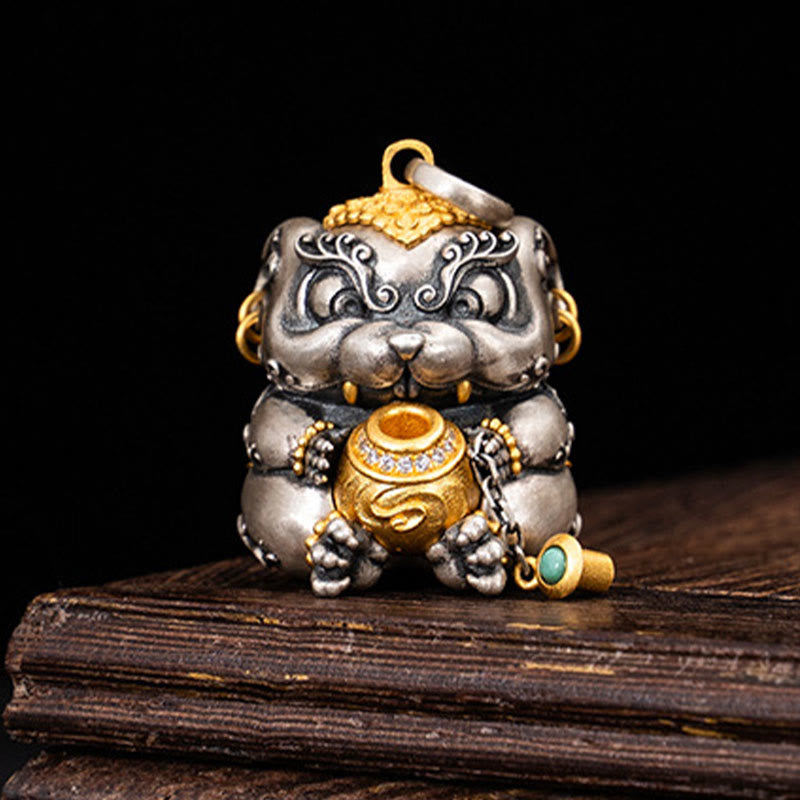 925 Sterling Silver Tibetan Treasure-spitting Rat Protection Necklace Pendant