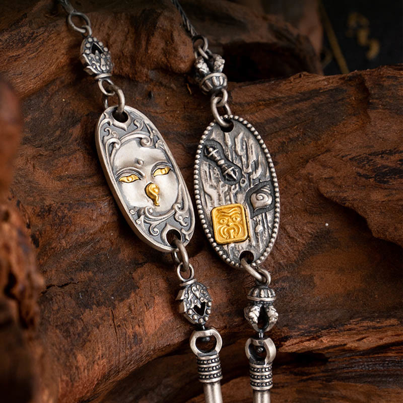 925 Sterling Silver Tibetan Zakiram Goddess of Wealth Bodhisattva Tara Om Mani Padme Hum Protection Metal Chain Necklace