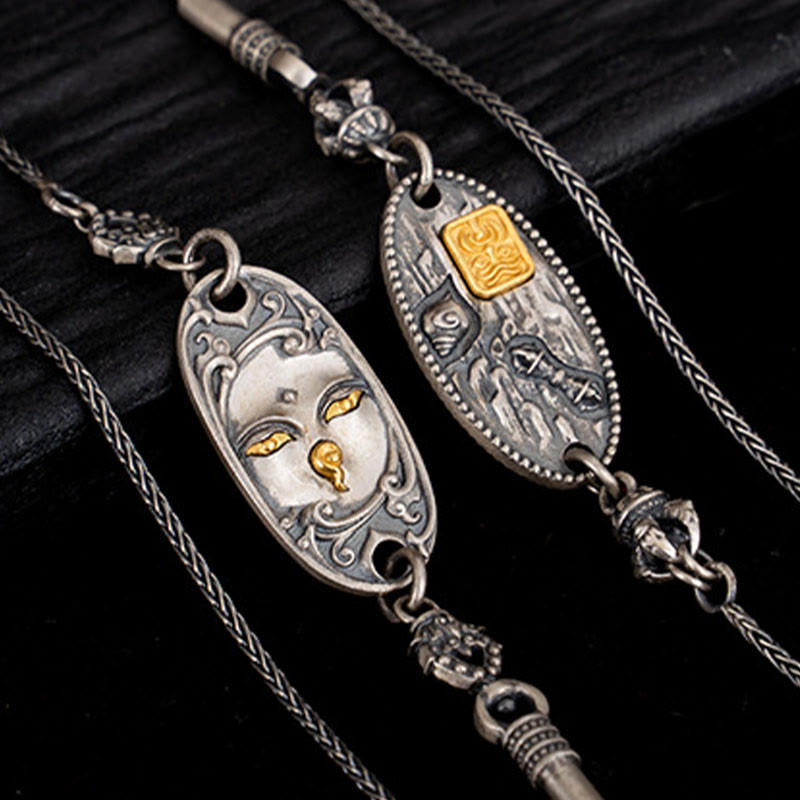 925 Sterling Silver Tibetan Zakiram Goddess of Wealth Bodhisattva Tara Om Mani Padme Hum Protection Metal Chain Necklace