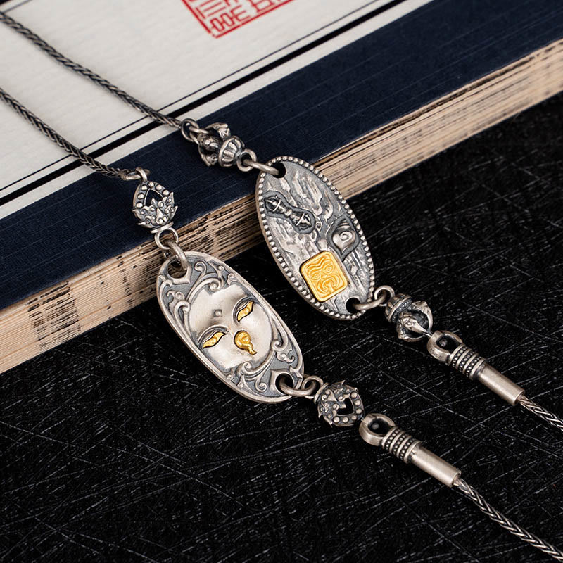 925 Sterling Silver Tibetan Zakiram Goddess of Wealth Bodhisattva Tara Om Mani Padme Hum Protection Metal Chain Necklace