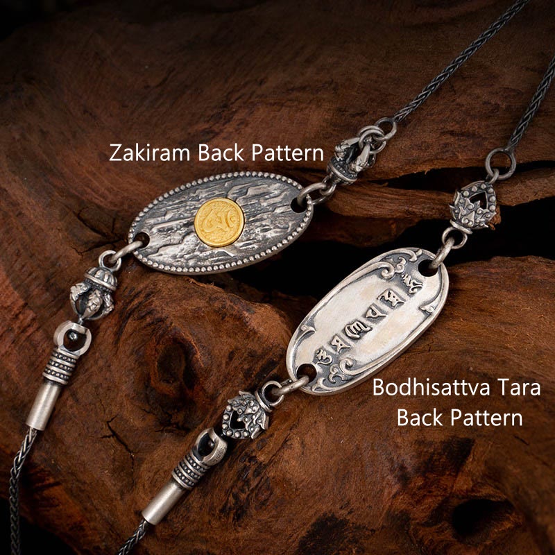 925 Sterling Silver Tibetan Zakiram Goddess of Wealth Bodhisattva Tara Om Mani Padme Hum Protection Metal Chain Necklace