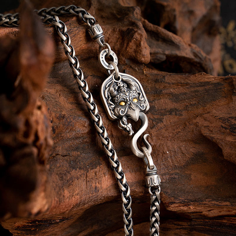 925 Sterling Silver Tibetan Garuda Bird Wisdom Metal Chain Necklace