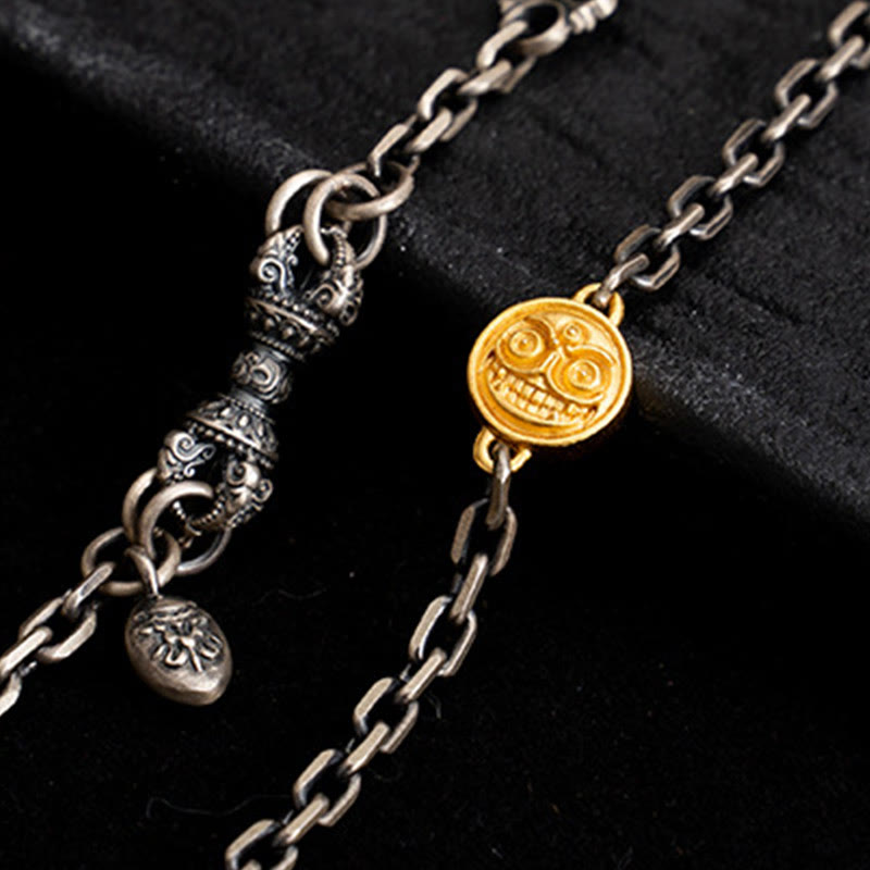 925 Sterling Silver Tibetan White Zakiram Goddess of Wealth Vajra Dorje Blessing Metal Chain Necklace