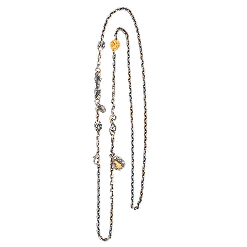 925 Sterling Silver Tibetan White Zakiram Goddess of Wealth Vajra Dorje Blessing Metal Chain Necklace