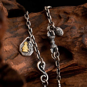 925 Sterling Silver Tibetan White Zakiram Goddess of Wealth Vajra Dorje Blessing Metal Chain Necklace