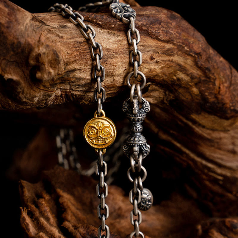 925 Sterling Silver Tibetan White Zakiram Goddess of Wealth Vajra Dorje Blessing Metal Chain Necklace