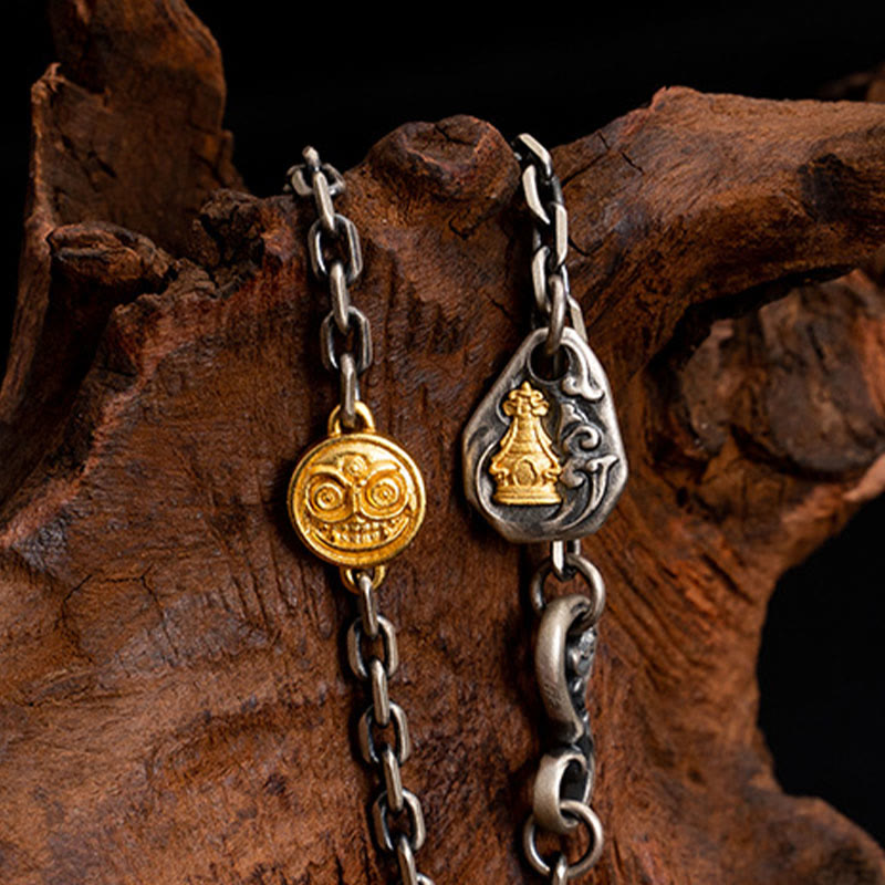 925 Sterling Silver Tibetan White Zakiram Goddess of Wealth Vajra Dorje Blessing Metal Chain Necklace