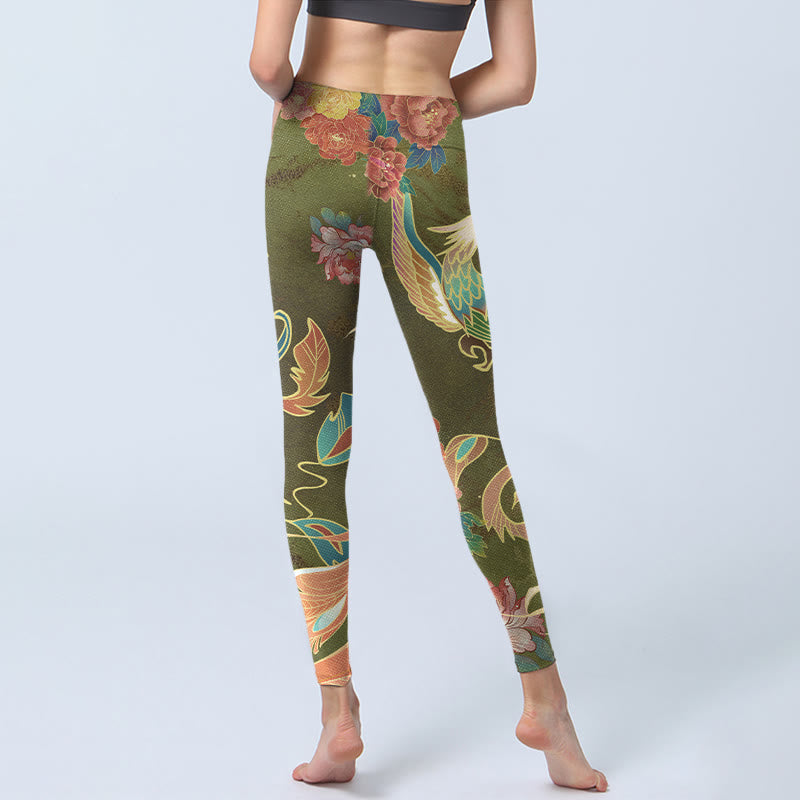 Vibrant Phoenix Flowers Print Gym Leggings Women's Yoga Pants