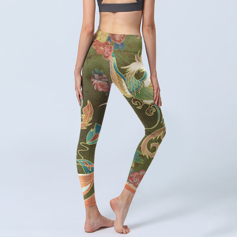 Vibrant Phoenix Flowers Print Gym Leggings Women's Yoga Pants