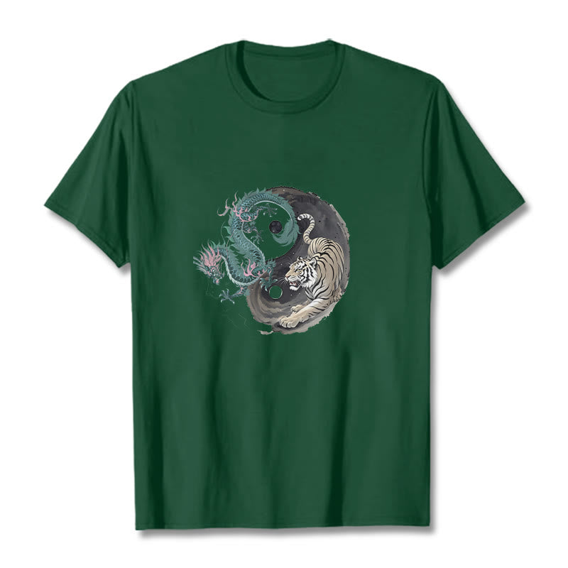 Tiger Dragon Yin Yang Cotton Tee T-shirt