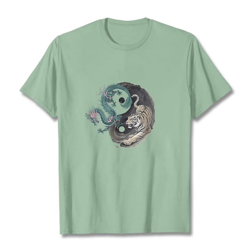 Tiger Dragon Yin Yang Cotton Tee T-shirt