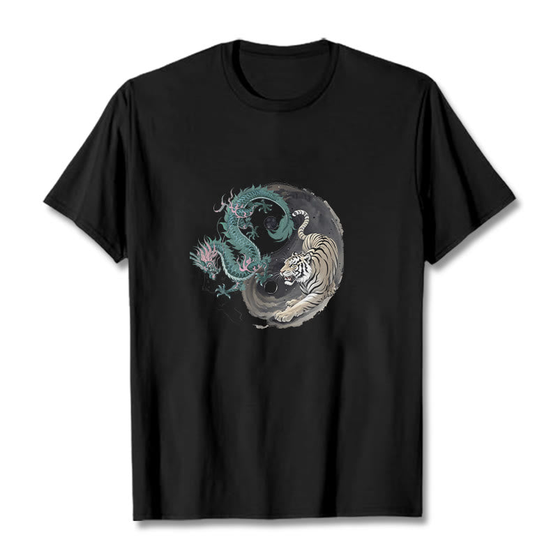 Tiger Dragon Yin Yang Cotton Tee T-shirt