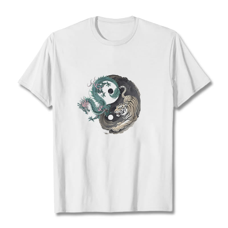 Tiger Dragon Yin Yang Cotton Tee T-shirt