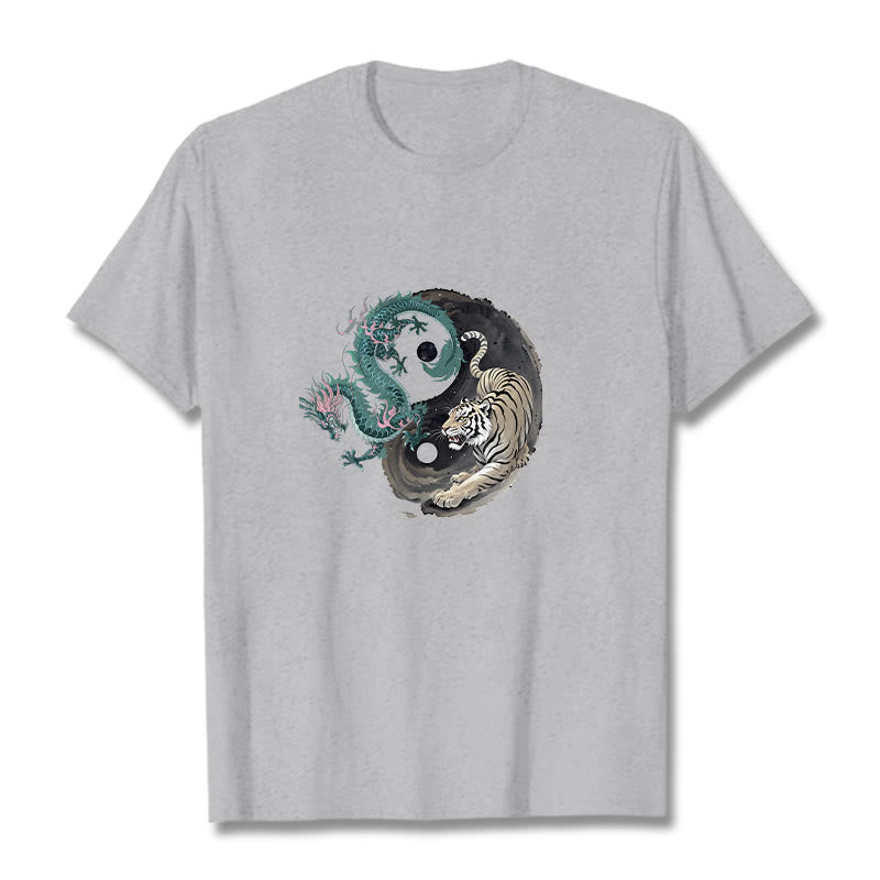 Tiger Dragon Yin Yang Cotton Tee T-shirt