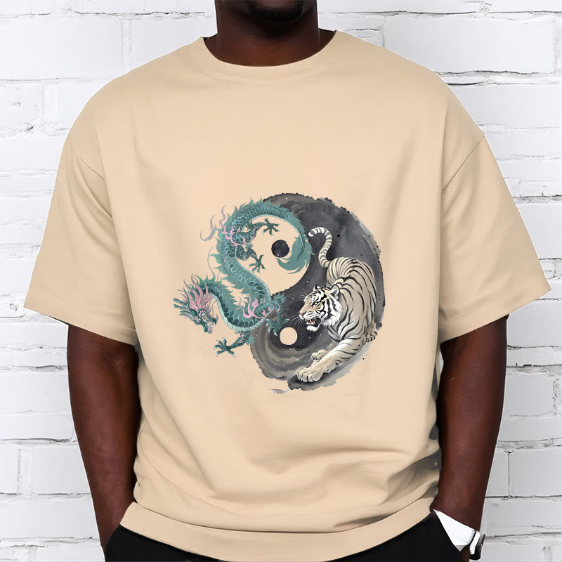 Tiger Dragon Yin Yang Cotton Tee T-shirt