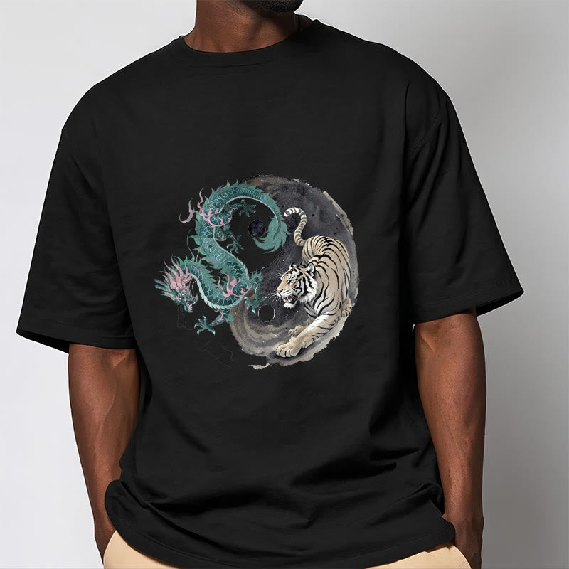 Tiger Dragon Yin Yang Cotton Tee T-shirt