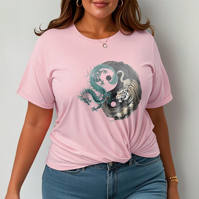 Tiger Dragon Yin Yang Cotton Tee T-shirt