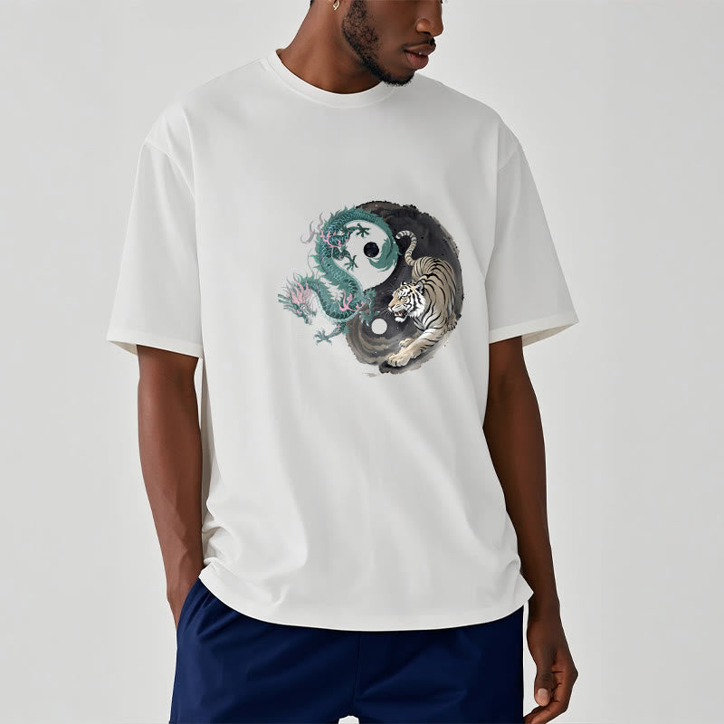 Tiger Dragon Yin Yang Cotton Tee T-shirt