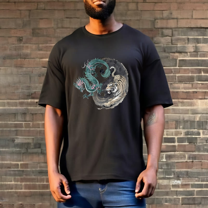Tiger Dragon Yin Yang Cotton Tee T-shirt