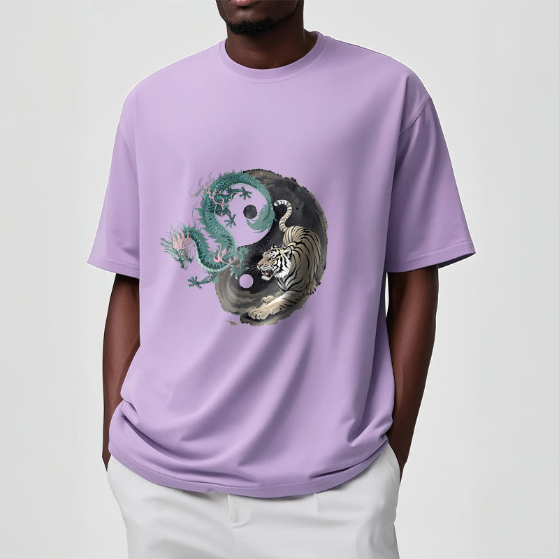 Tiger Dragon Yin Yang Cotton Tee T-shirt
