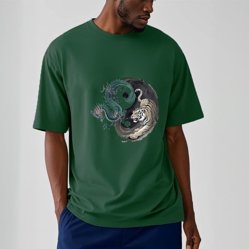 Tiger Dragon Yin Yang Cotton Tee T-shirt